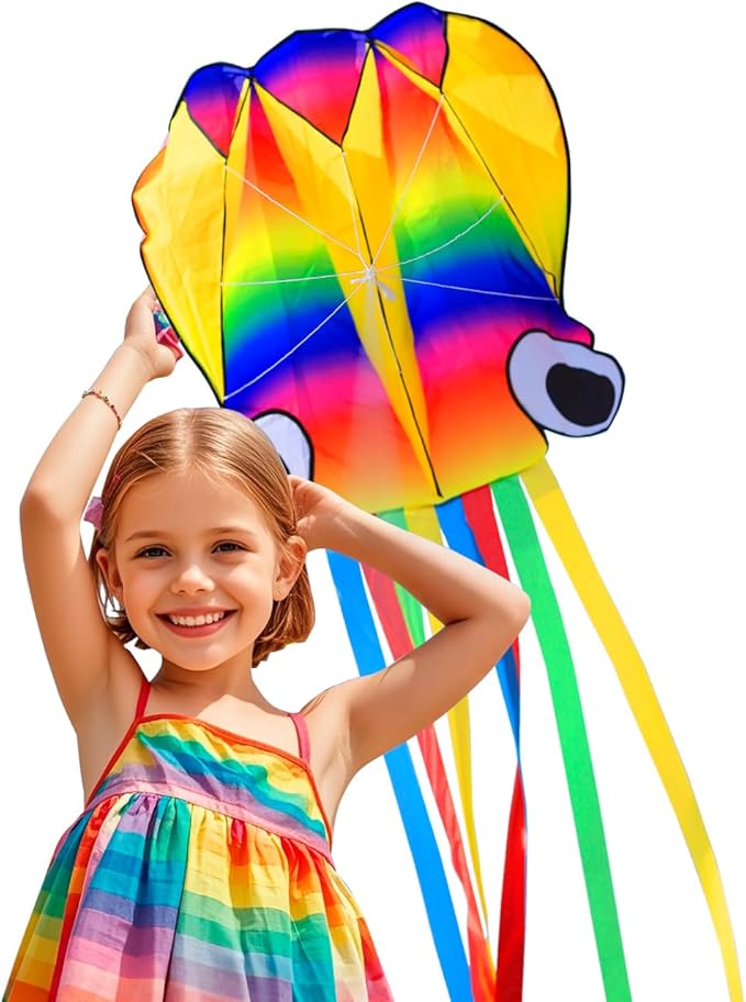 Large Octopus Kites for Kids & Adults,Big Kite for Beginners, Kites for Kids Ages 4-8,Outdoors Activities with Line and Handle