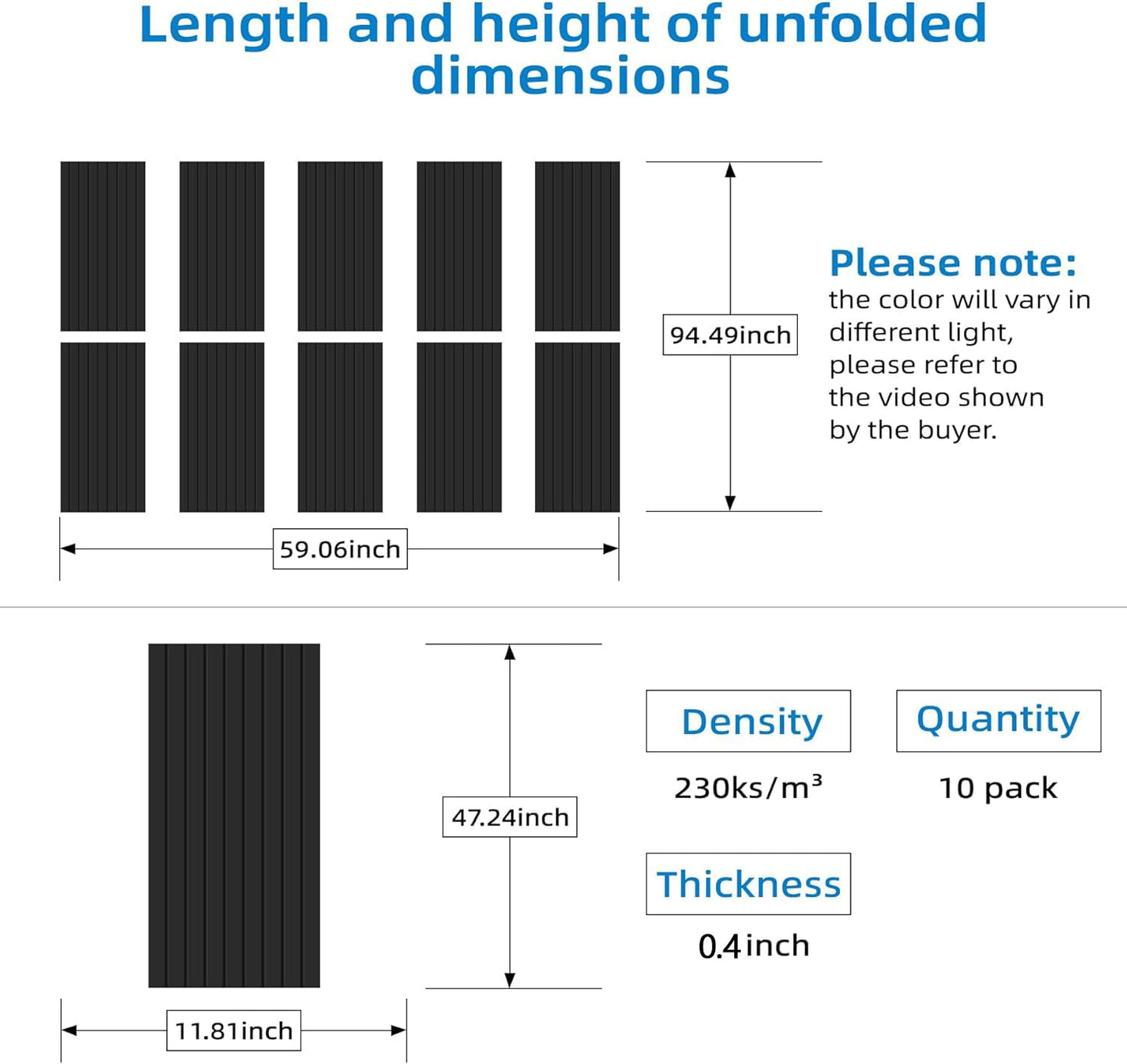 10 Pack Self-Adhesive Sound Proof Foam Panels for Walls – 48" x 12" XLarge Acoustic Panels, Decorative Sound Absorbing Wall Panels for Home, Office, Studio, Easy Peel and Stick Installation