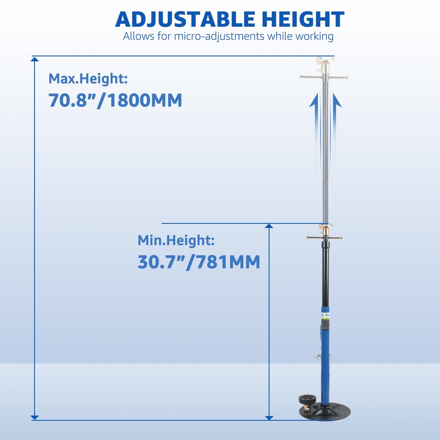 HKTE Underhoist Support Stand with Handle, 1 Ton (2,000 lbs) Capacity, 30.7"–70.8" Adjustable Height, Dual Interchangeable Tops, Under Lift & Vehicle Support Stand, US Patented Design