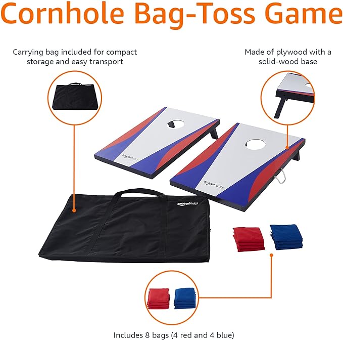 Amazon Basics Cornhole Set, Blue/Red