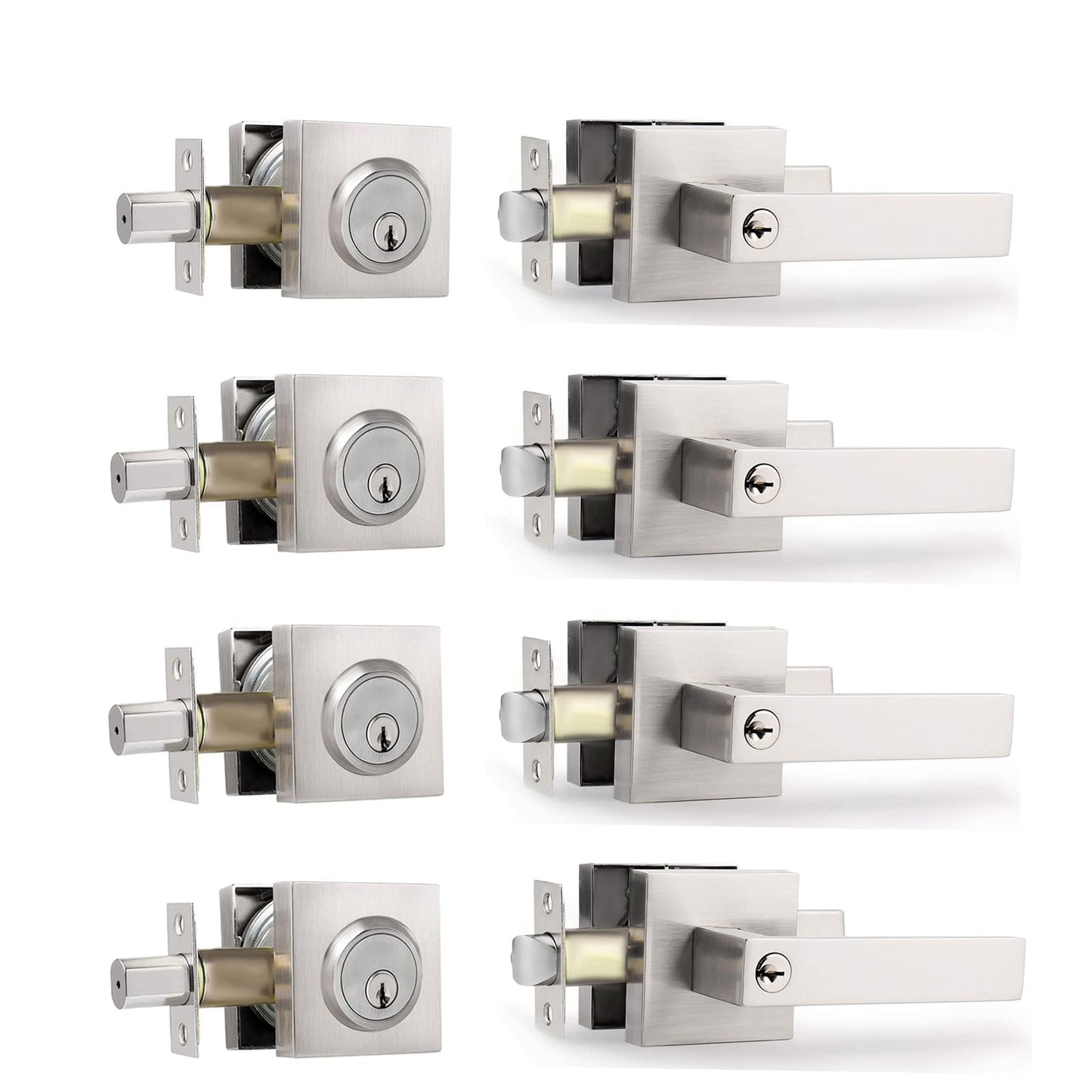 Cielsa Dawn Key Lock Satin Nickel Entry Door Set with Deadbolt Combination Lockset, 4-Piece Set