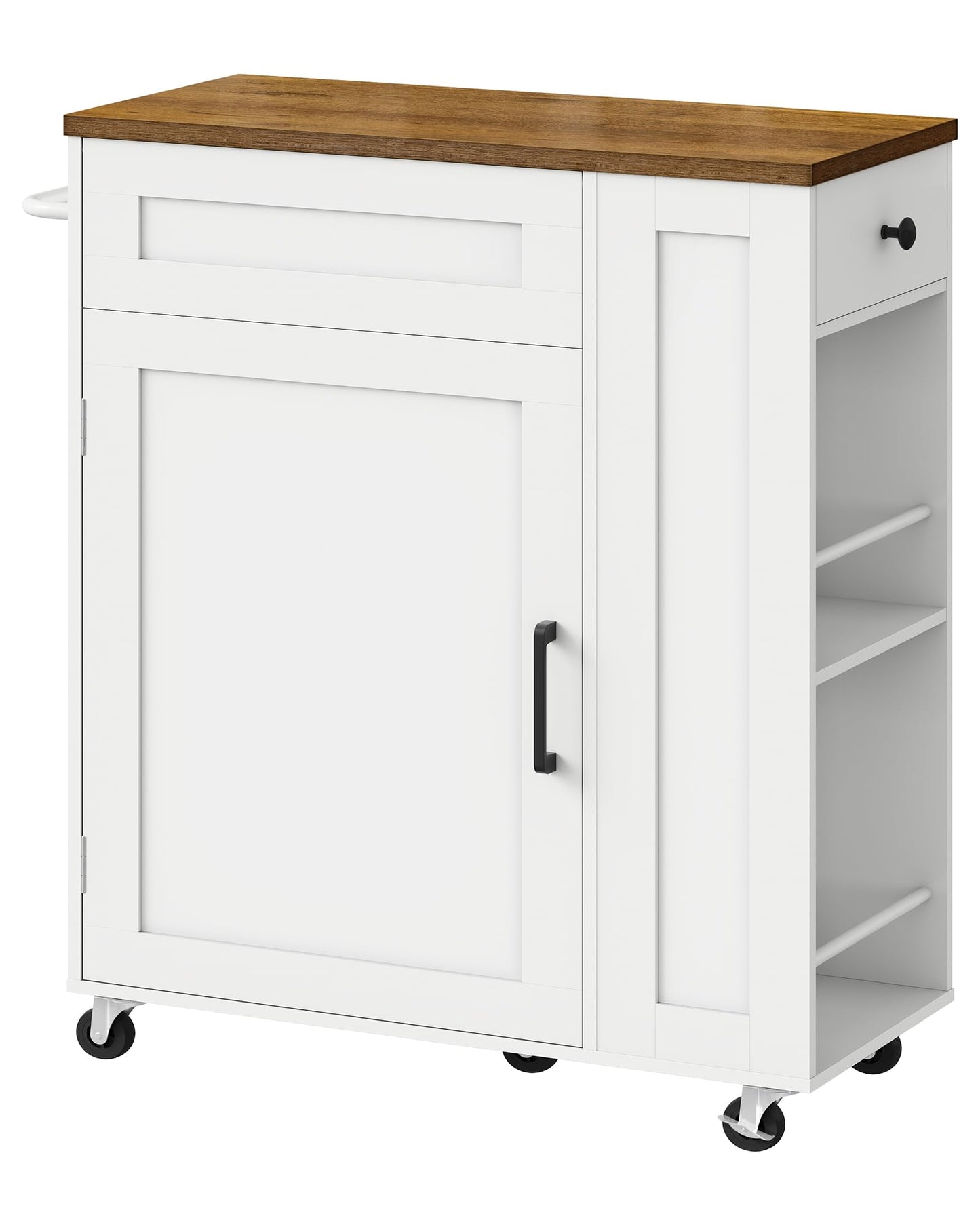 CHOEZON Kitchen Island Cart with Storage, Kitchen Cabinet, Mobile Kitchen Island, Storage Trolley for Kitchen with Hidden Trash Bin Cabinet, for Dining Room, White and Walnut MZD06WL