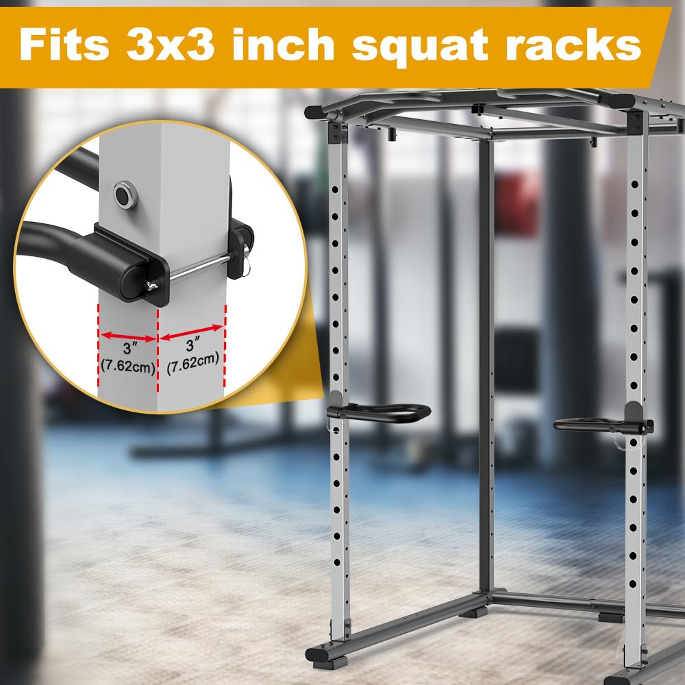 Kipika Dip Bar Attachment for 3" x 3" Squat Rack with 1" or 5/8" Holes, Multi Grip Set of 2, Narrow & Wide Grip Handles for Dips, Inverted Rows, Push-Ups, Australian Pull-ups