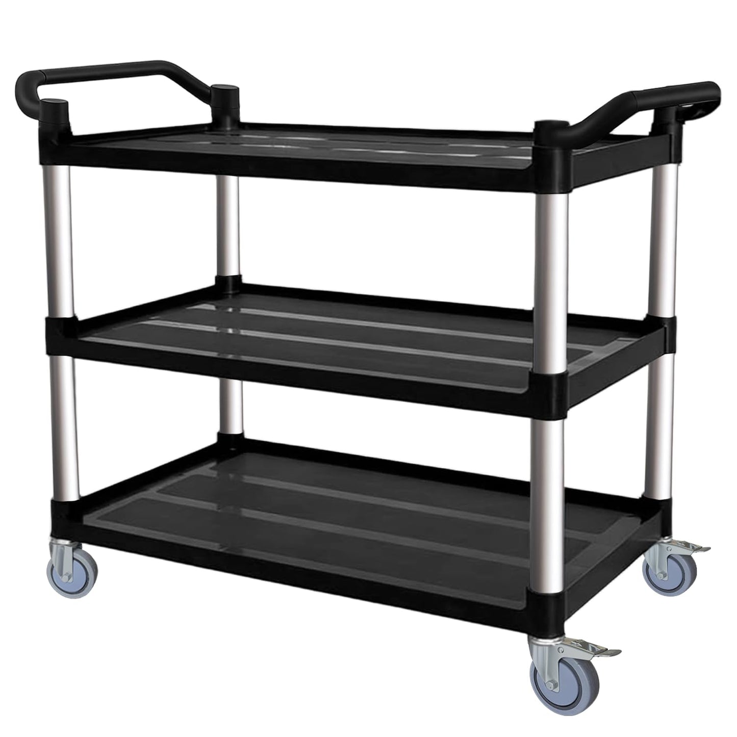 Utility Cart with Tangle-Free Wheels, Large Size 3 Tier Rolling Service Cart with Wheels(2 with Brakes), Heavy Duty 450 Lbs Capacity,Commercial Serving Cart for Home, Office, Restaurant, Warehouse.