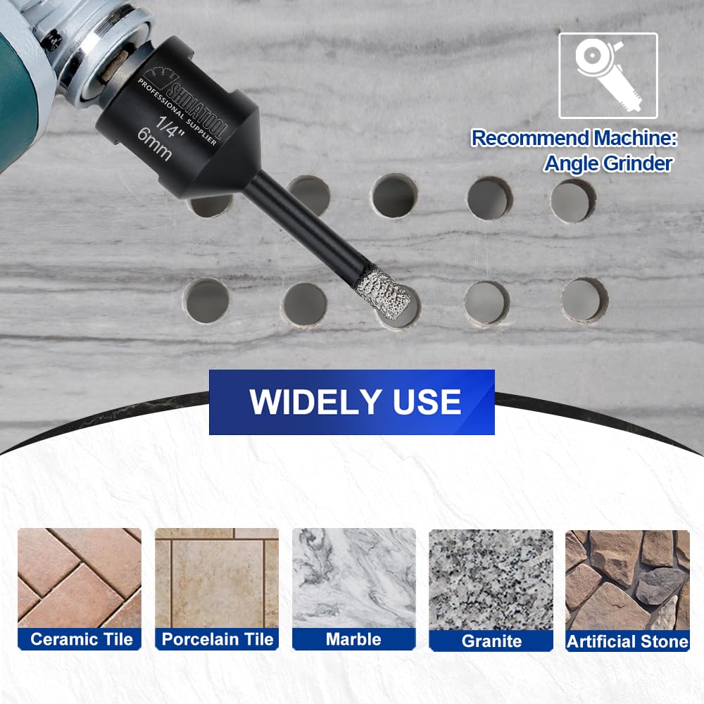 SHDIATOOL Diamond Drill Core Bits Set for Porcelain Hole Saw Cutter for Tile Marble Ceramic Granite Bricks Used for Angle Grinder