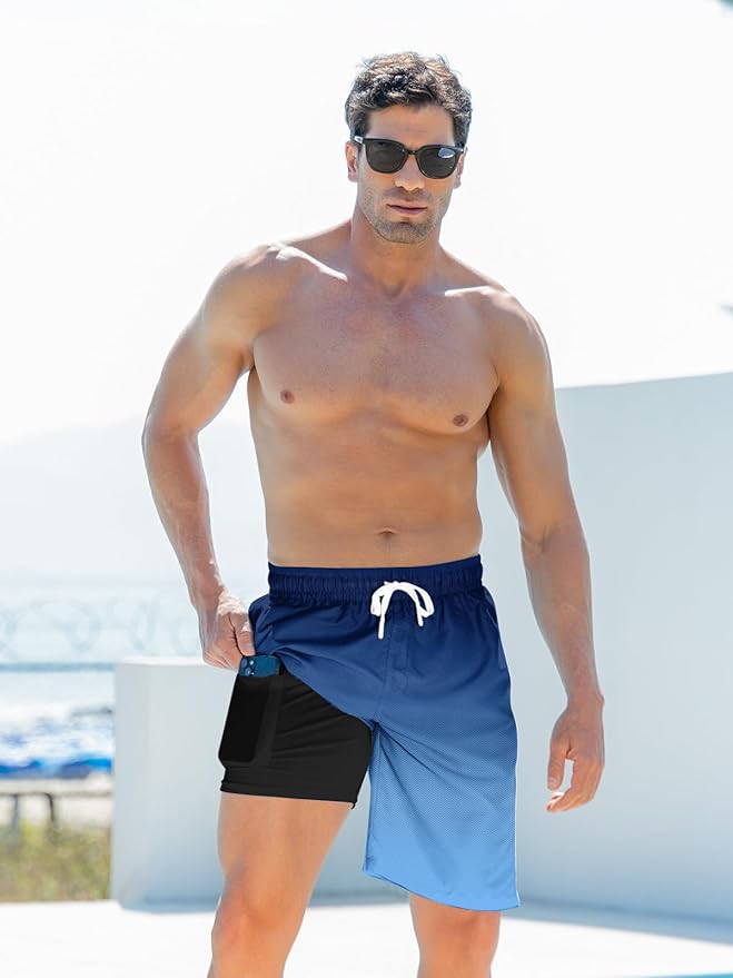 Goodstoworld Mens Swim Trunks with Compression Liner 9'' Inseam Quick Dry Swimsuit Shorts M-3XL