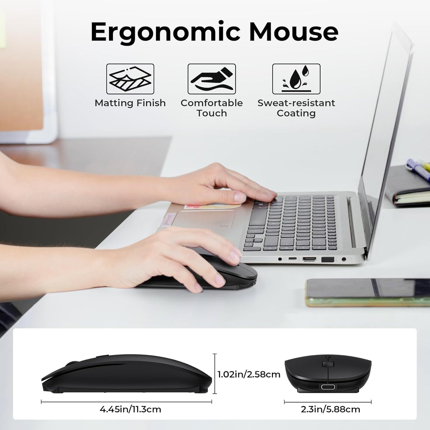 cimetech Rechargeable USB C Mouse, Type C Wireless Mice for MacBook Air, USB-A & Type-C Receiver, Portable Lightweight