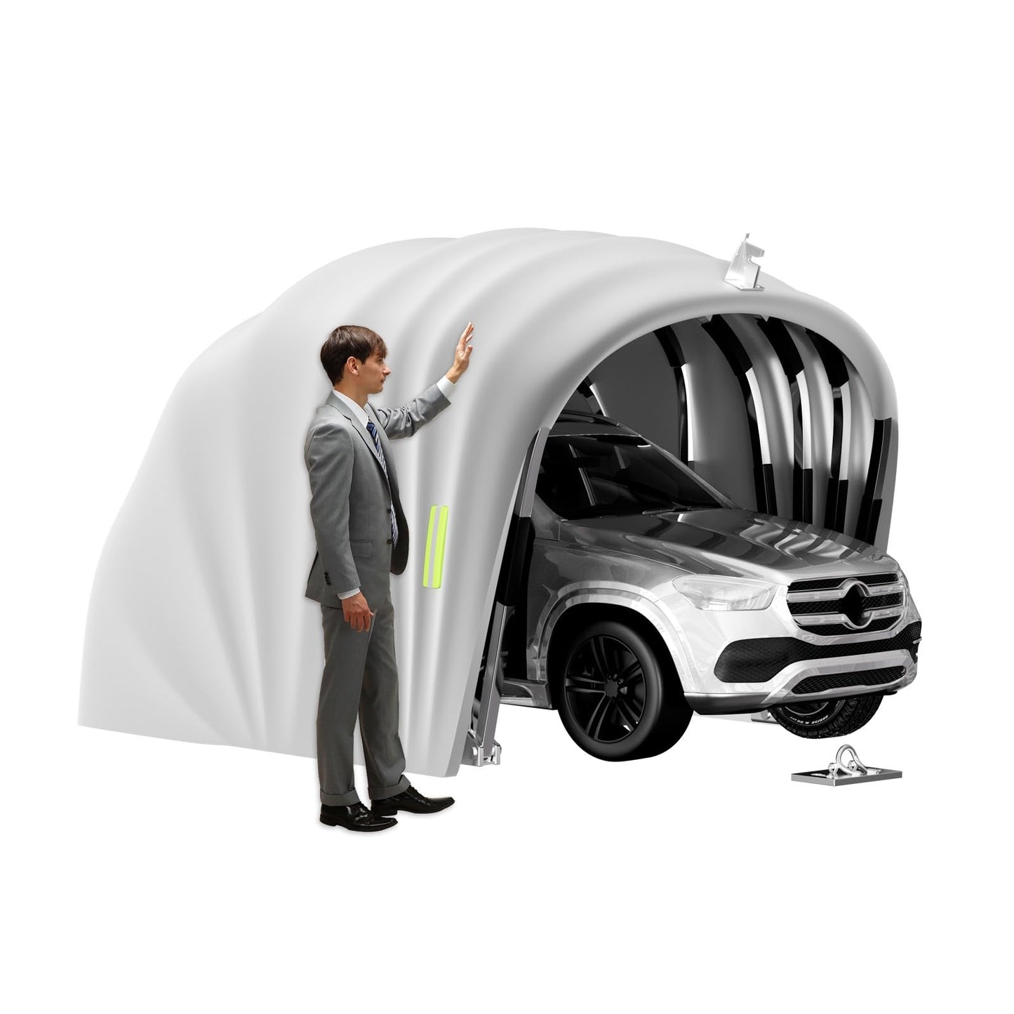 Heavy Duty Retractable Car Awning, Stainless Steel Grey Carport with Lock, Foldable Semi-Automatic Durable Shelter, Portable Shelter for Car L5.5/5.9 * W2.7 * H2.45m