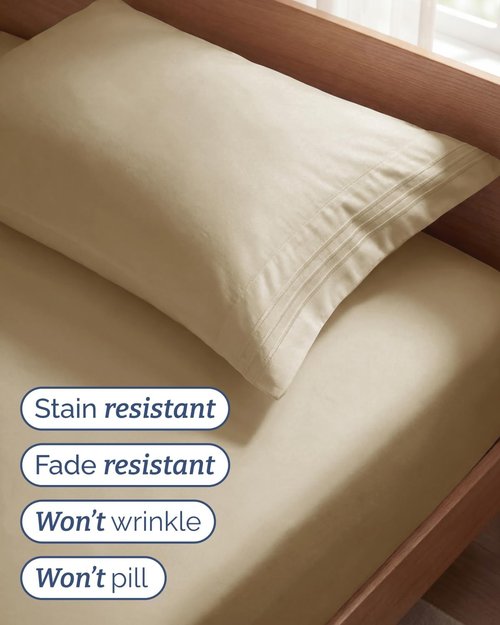 Comfy Twin Size 3 Piece Sheet Set by [Brand Name] - Breathable, Cooling & Ultra-Soft Bedding - Deep Pockets, Wrinkle-Free - Oeko-Tex Certified, Beige