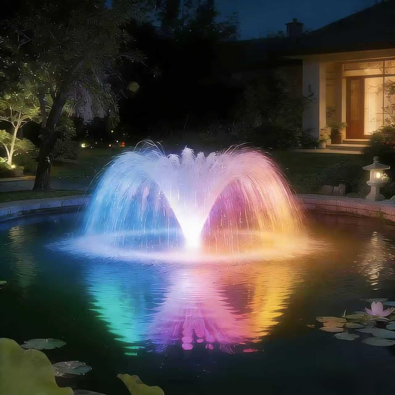 Pond Fountain Aerator,Pond Aerator,with Dynamic LED RGB Lighting Adjustable Modes, Digital Timer | 1 HP 15,000 GPH, 750W 110V, 100FT Cord - for Large Ponds, Lakes & Outdoor Water Features