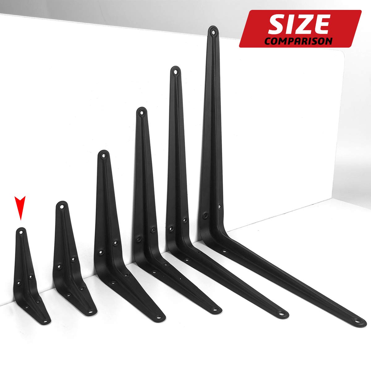 Jorohiker 20 Pack 4 x 3 Inch Heavy Duty Black Metal Floating Shelves Brackets, L Bracket Corner Brace Support, Wall Mount, 60 lbs Capacity Each