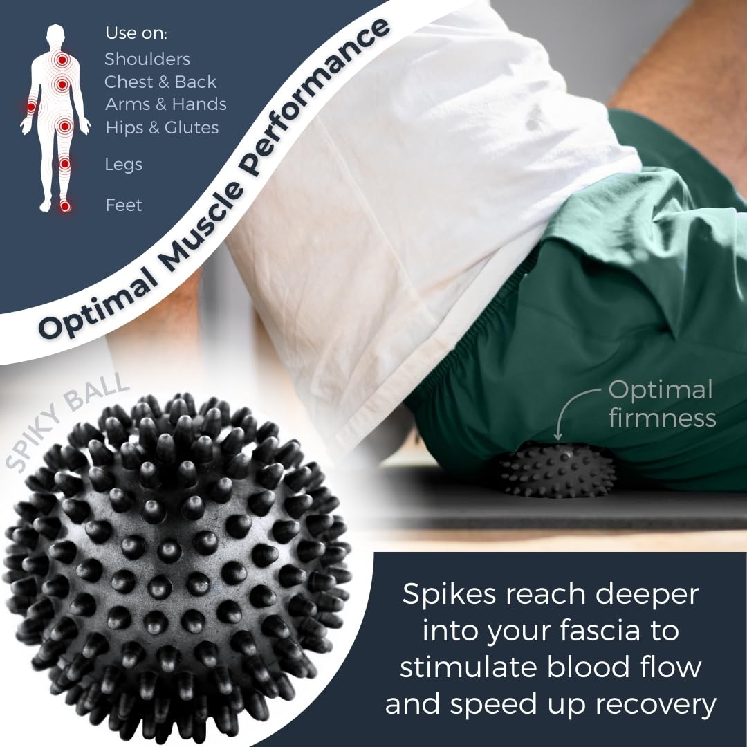 Plyopic Deep Tissue Massage Ball Set – Set of 4: Lacrosse, Spiky, Peanut and 5” Foam Roller Massager Balls for Muscle Massage, Mobility, Trigger Points and Myofascial Release