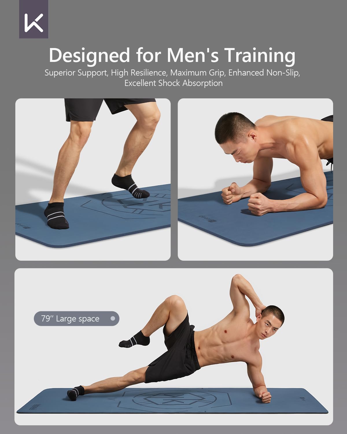 KEEP Large Yoga Mat 79"x39" for Men, 7mm Extra Thick & Oversized Exercise Mat, Non-Slip TPE Workout Mat for Home Gym, High-Density Anti-Tear Fitness Mat for Tall Users, Blue