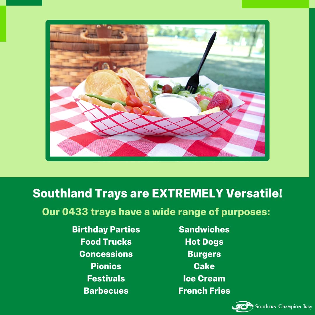 Southern Champion Tray 0433 #1000 Southland Paperboard Red Check Food Tray, 10 lb Capacity (Case of 250)