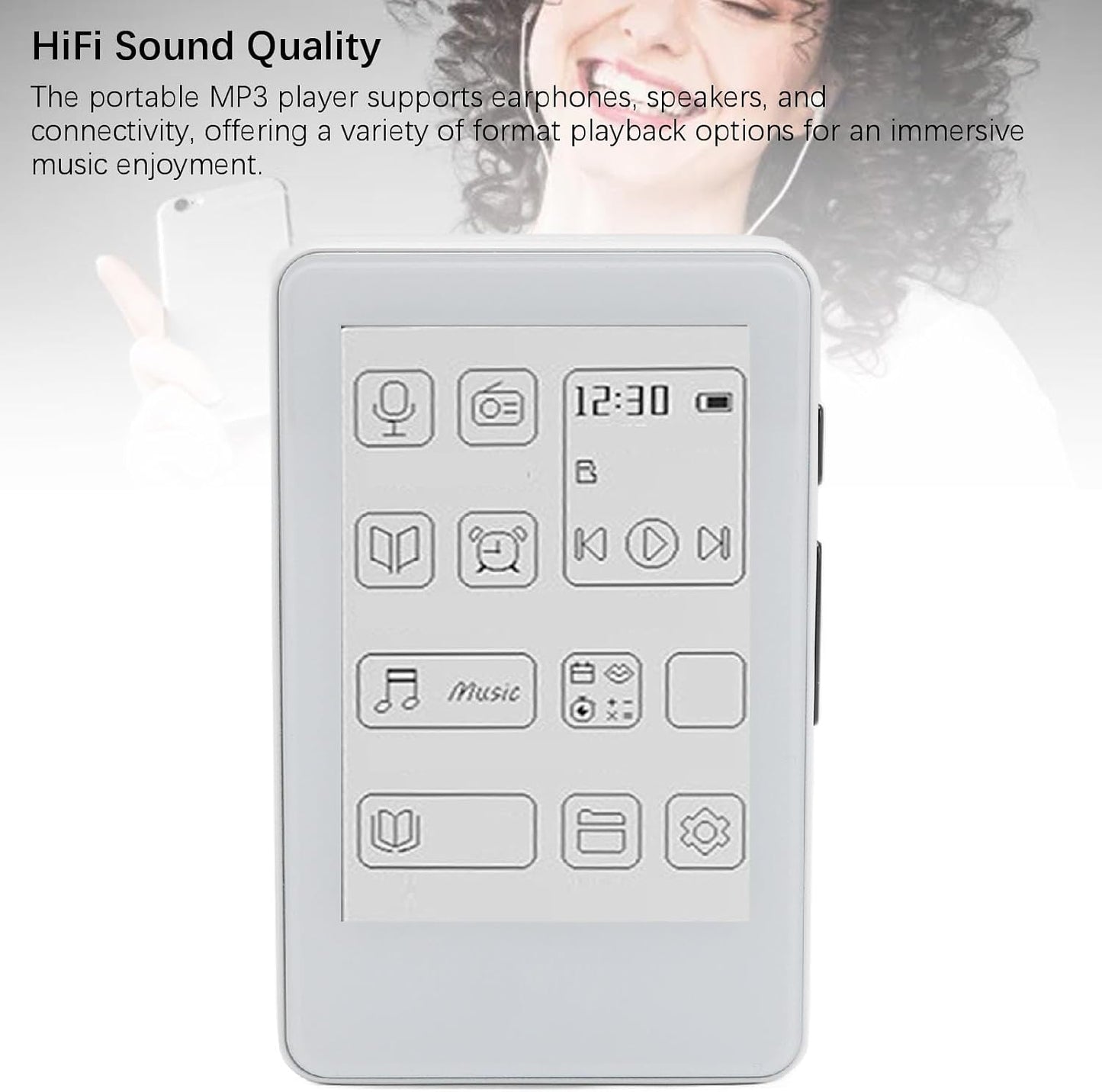 XUMIUZIY MP3 2.7in Player, HD Ink Screen Music Player, Electronic Book HiFi Sound Type C Fast Charging for Home Outdoor