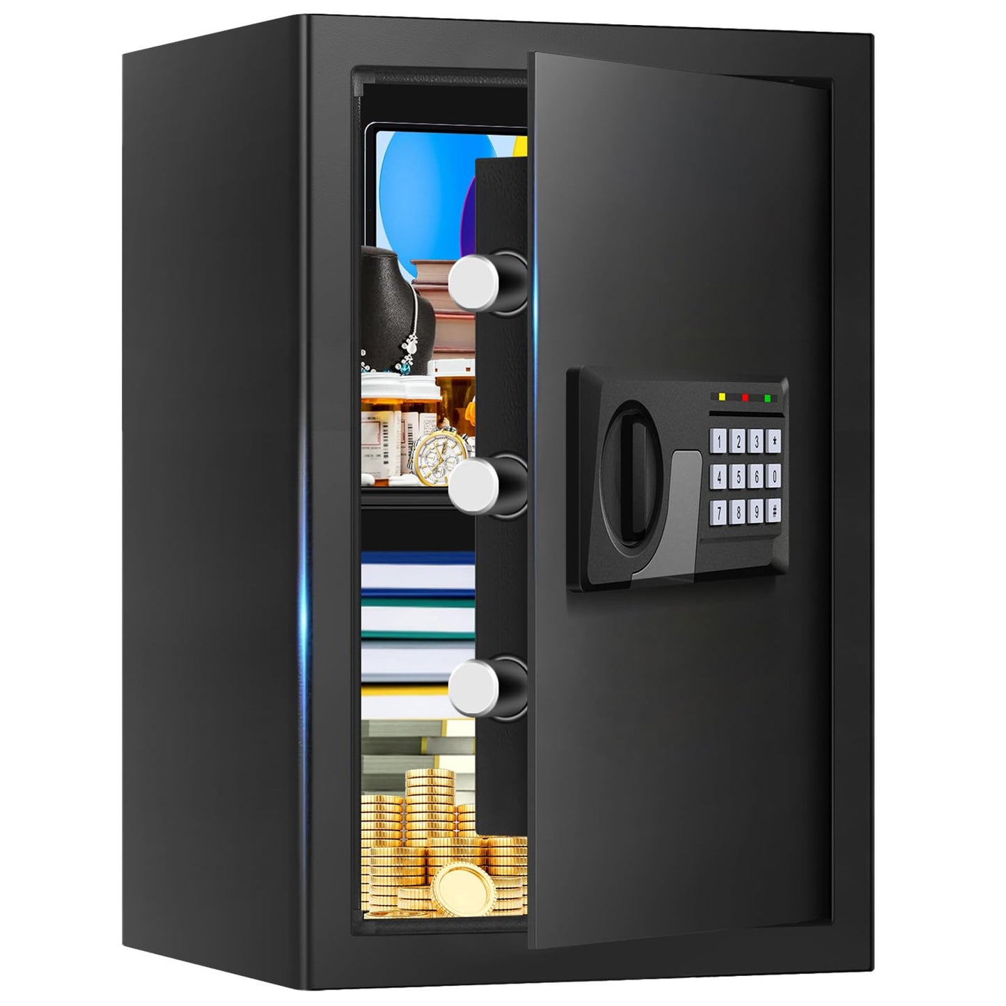 3.3 Cuft Large Fire Proof Safes for Home Use, Personal Fire Safe Box with Electronic Keypad and Spare Key, Removable Shelf, Digital Home Safe Fireproof Waterproof for Cash Documents Valuables