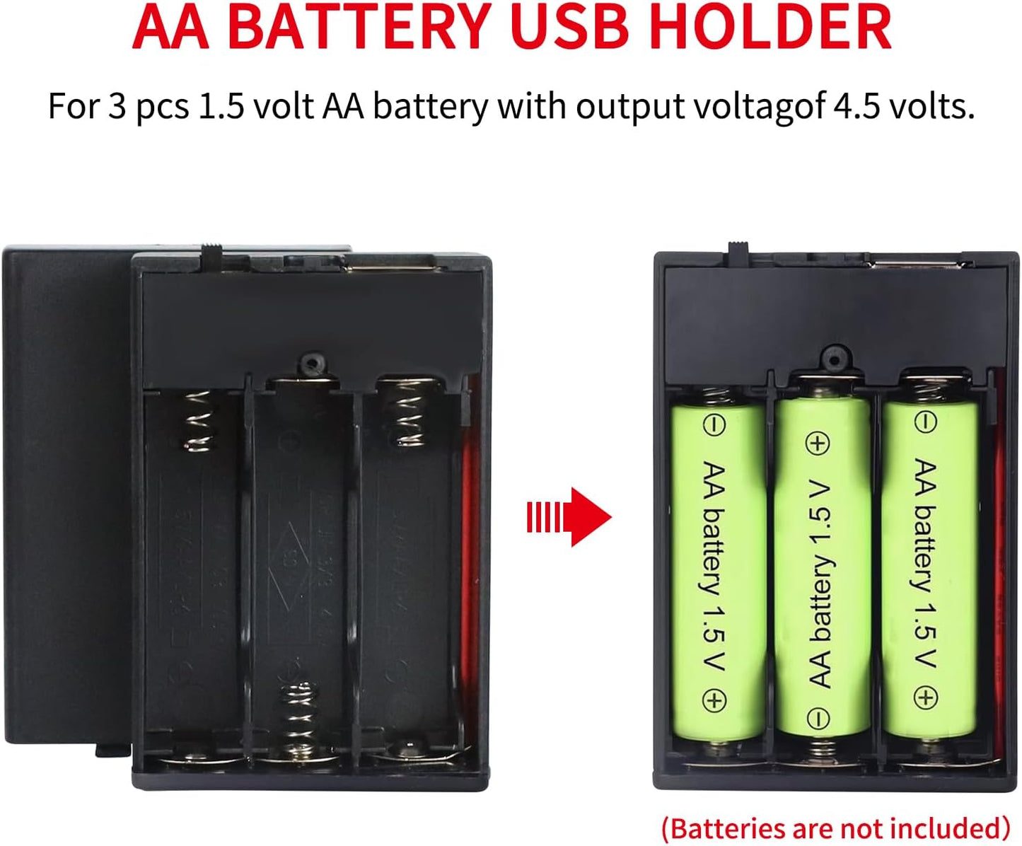 WYTUDTE 3 3 Pack Pack4.5-5V Pack AA Battery Holder, Portable USB Battery USB Battery for Led Lights AA Battery Case Box
