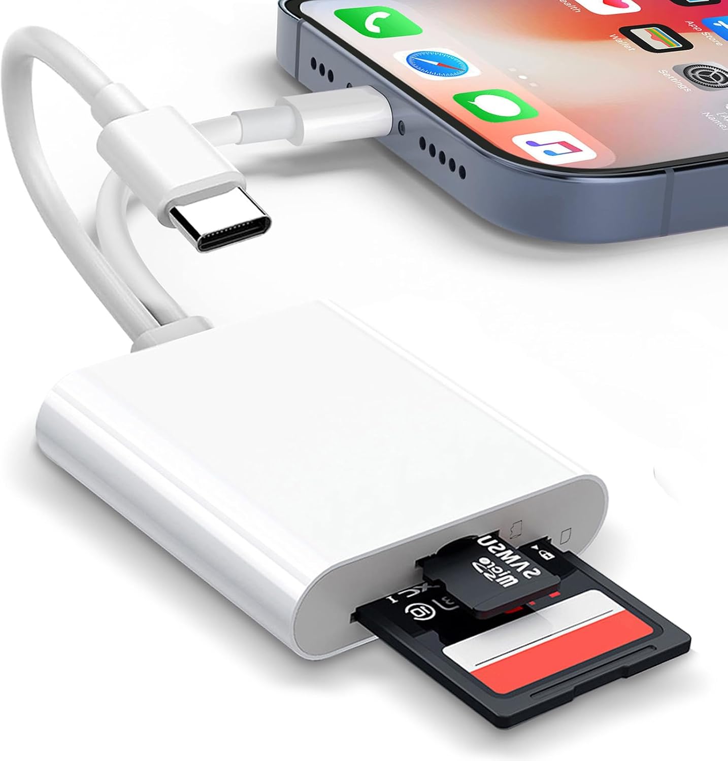 MaxRenard SD Card Reader for iPhone,Dual-Port Micro SD Card Reader USB C & L,Micro SD Card Adapter,Digital Camera