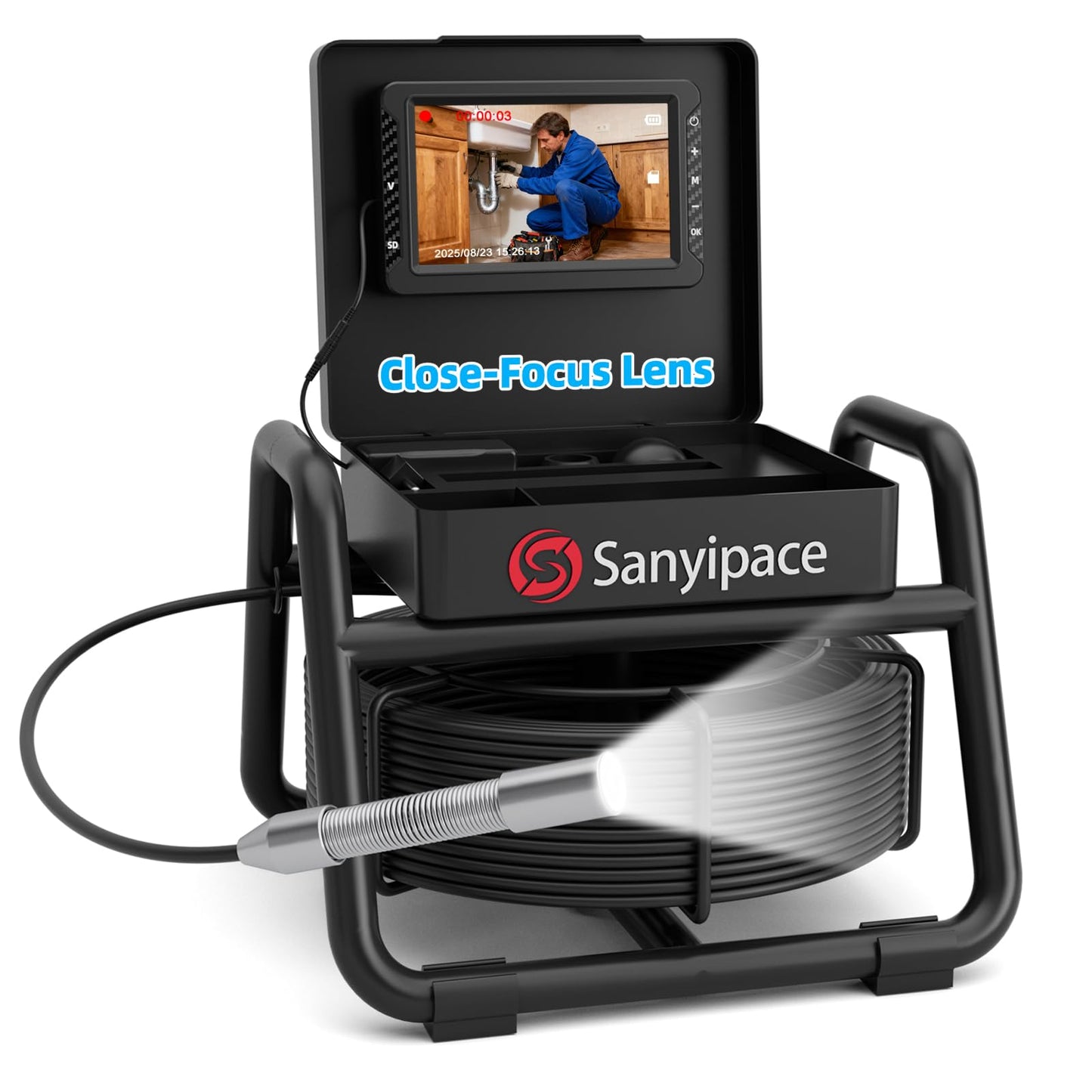 Sanyipace Sewer Camera, 5" IPS HD Pipe Inspection Camera,Built-in 32GB DVR with Microphone and Speaker, 8 LED Lights,IP68 Waterproof Drain Camer for Sewer Line, Home, Duct Drain Pipe Plumbing