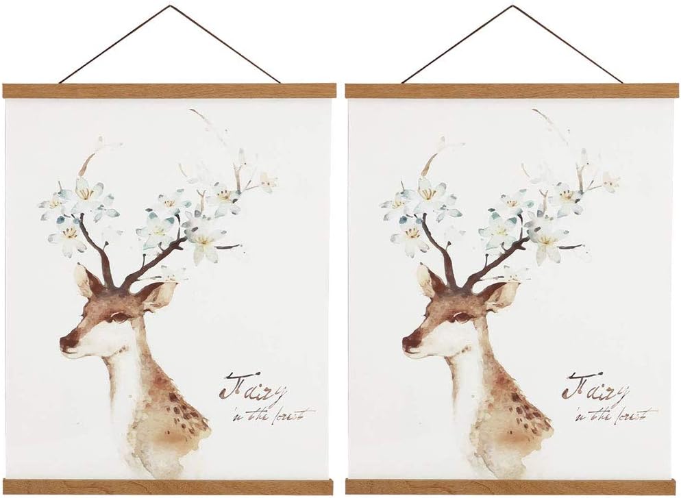 Skiennix Magnetic Poster Hanger Frame - Light Wood Canvas Artwork Display | 20" Size, 2 Pack