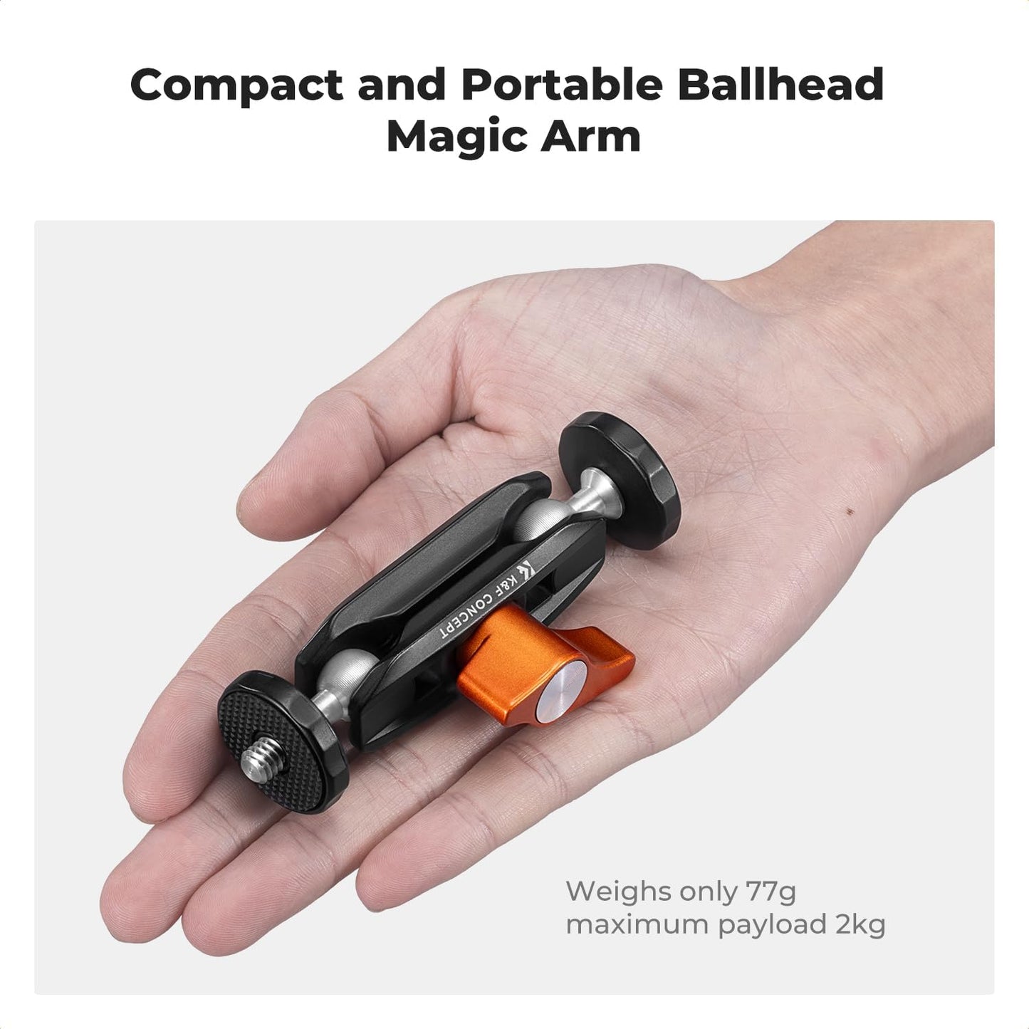 K&F CONCEPT 1/4" 360 Dual Ball Heads Magic Arm, Articulating Mini Magic Arm with Screw, Swivel Aluminum Alloy Camera