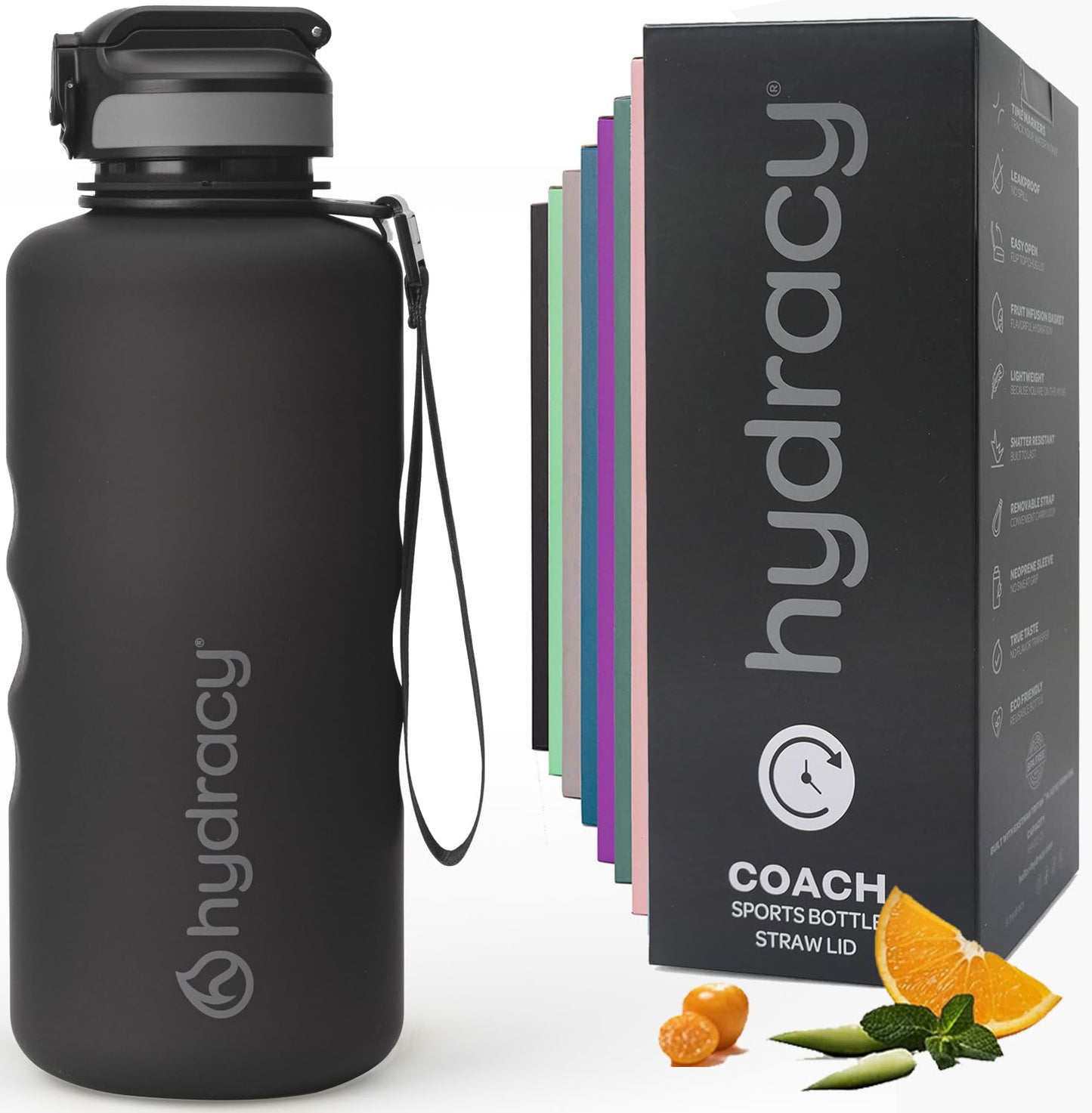 Hydracy 2L Large Water Bottle, Shatterproof, BPA Free Tritan Plastic, Leakproof, Zero Condensation, With Detachable Carry Strap, Spillproof Lid, Convenient Silicon Spout, Ideal for Gym, Yoga