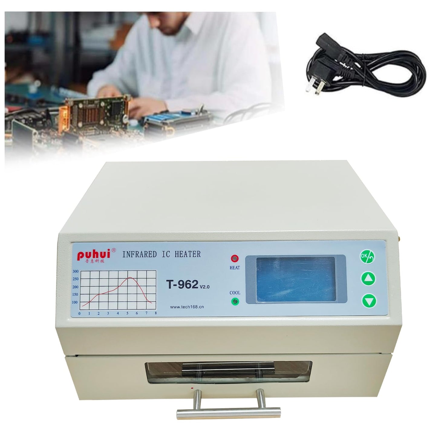 T962 Reflow Oven,110v 800w Reflow Soldering Station, Intelligent Infrared IC Heater,Welding area 7.08×9.25in for Pcb Chip Aluminum Substrate Lamp Bead