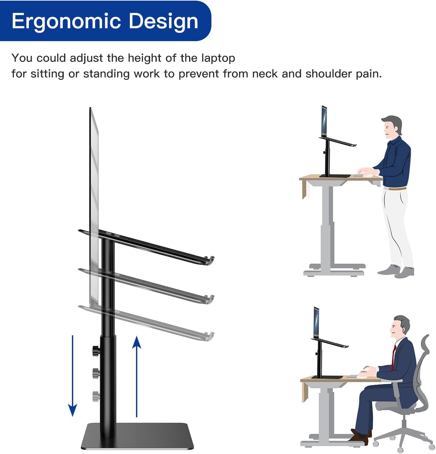 BESIGN LSX6 10-14" Computer Holder Stand, Ergonomic Adjustable Notebook Riser for Standing Work, Compatible with Air