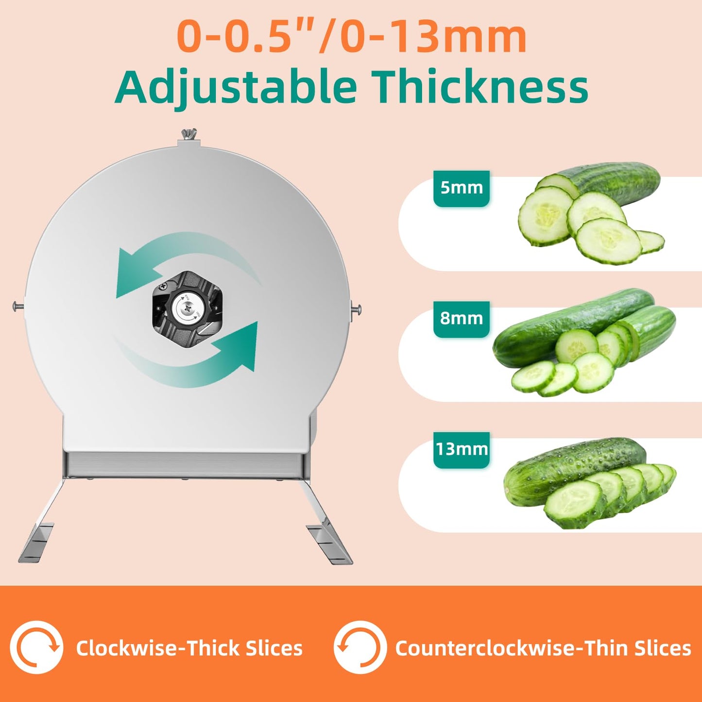 TERUISI Electric Vegetable Slicer, 120W Commercial Fruit Cutter Machine with 0-0.5'' Thickness Adjustable, Stainless Steel 2 IN 1 Manual & Electric Food Slicer for Lemon Potato Onion Tomato, 110V