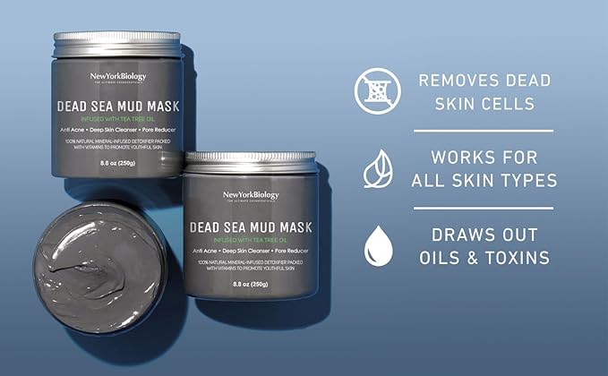 New York Biology Dead Sea Mud Mask for Face and Body | with Tea Tree | Spa Quality Pore Refiner for Oily Skin | Natural Skincare for Women & Men | Tighten Skin for A Healthier Complexion | 8.8 oz