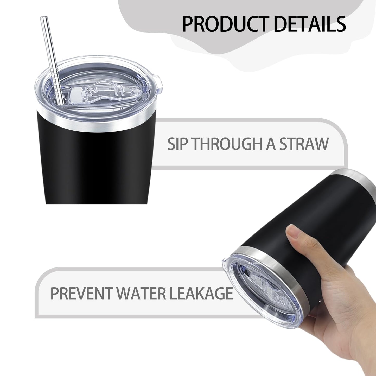 YOUKE OLA 12 Pieces Insulated Coffee Tumbler Blank Stainless Steel Double Wall Vacuum Travel Tumbler Cup with Lid and Straw for DIY Gift, Black 20oz