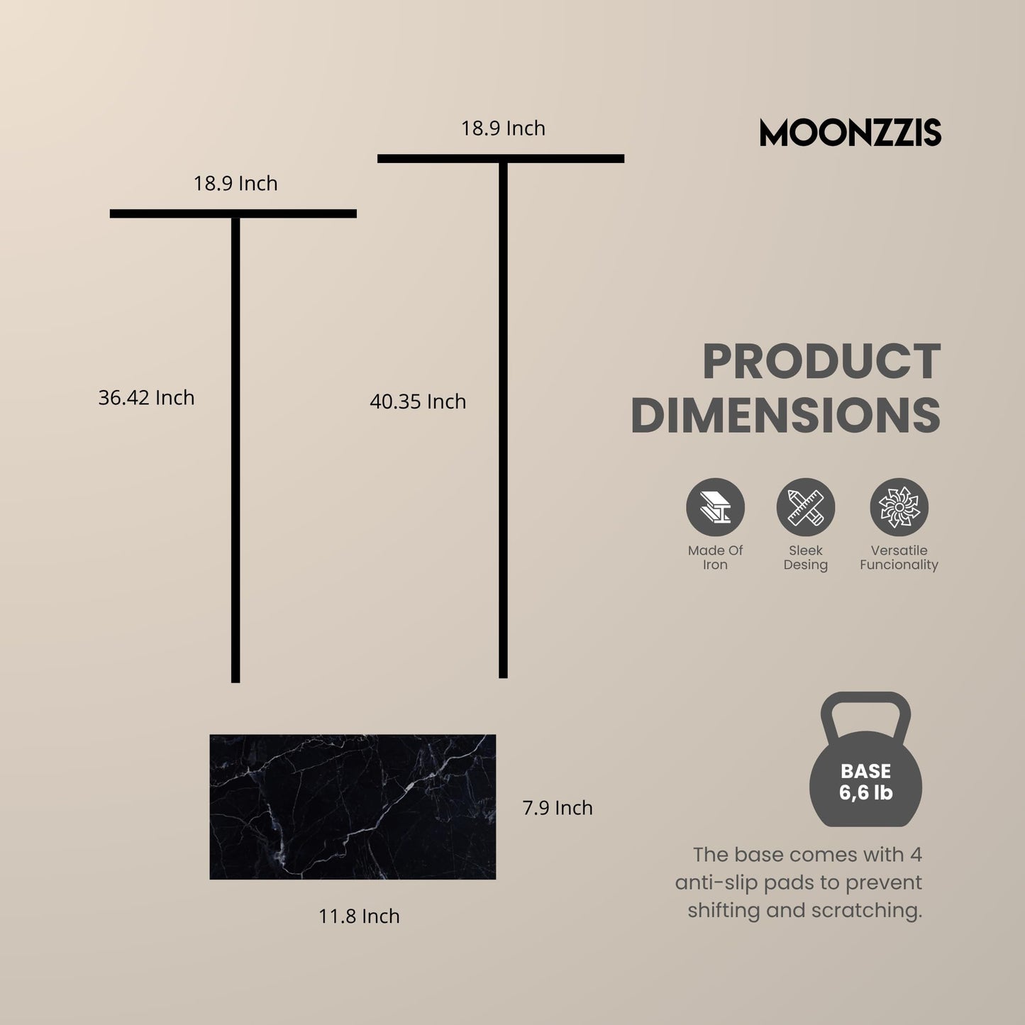 MOONZZIS 40" Standing Towel Rack - Floor Double-T Shape Bath Sheet Holder, Standing Towel Racks for Bathroom, Free Standing Towel Rack, Matte Black Finish, Marble Type Base 6.6lbs