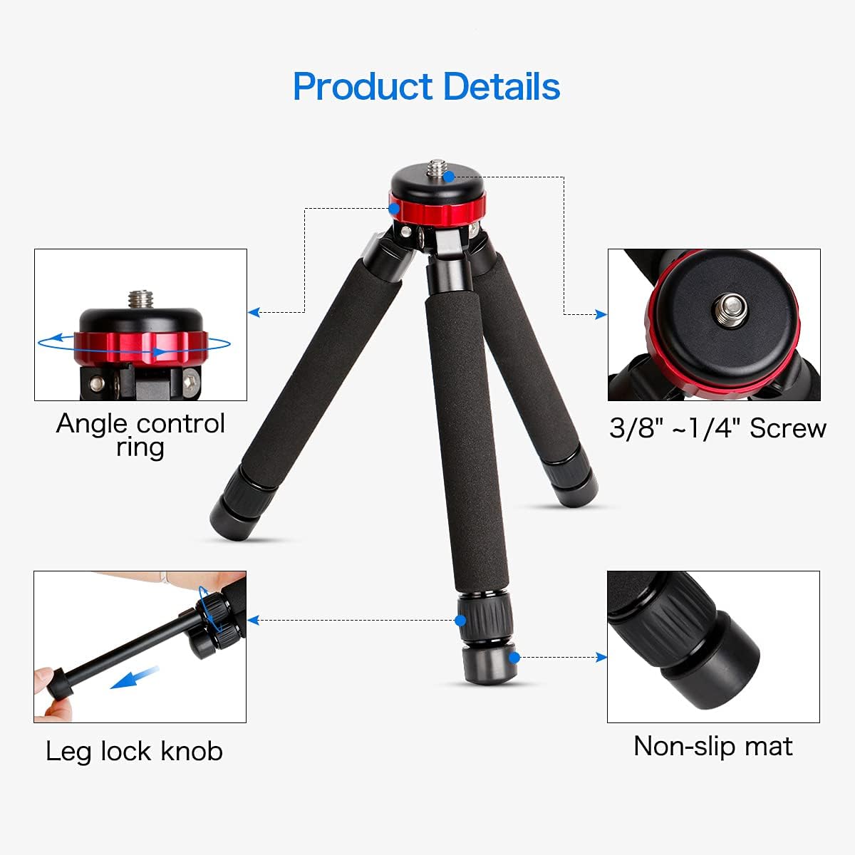 koolehaoda 1/4" 3/8" Camera Mini Tripod Table Stand Desktop Compact Tripod with and Screw Mount Compatible with DSLR