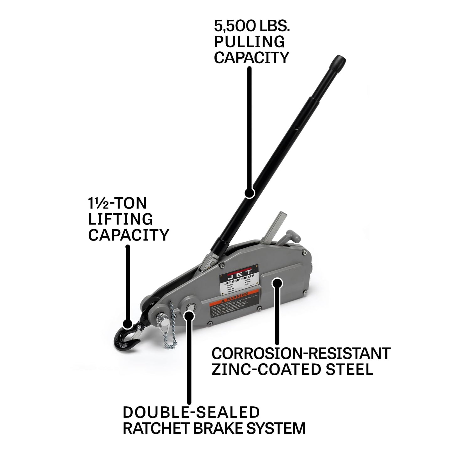 JET 1-1/2 Ton Grip Puller with 66-Foot Cable (JG-150A)