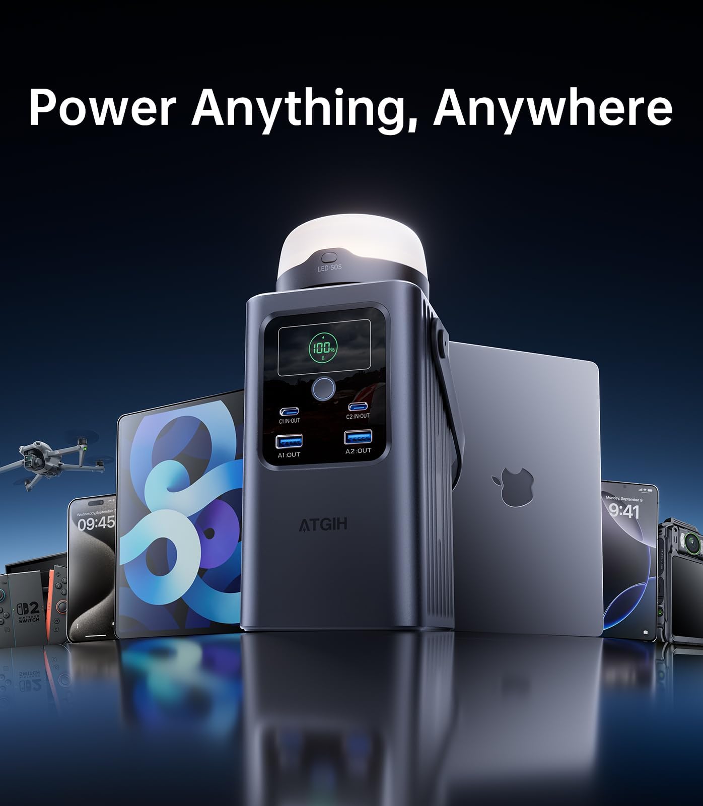 Camping Portable Power Station 198.4 Wh (62000mAh), [Top Safety] 100W Fast Charging Power Bank with LiFePO4 Battery, Small Generator with Detachable Light for Travel Home Backup Outdoor Emergency