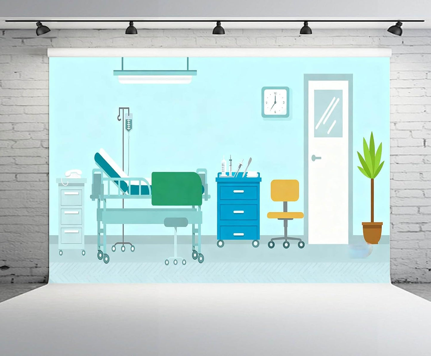 CHNYWORK 5x3ft Cartoon Operating Room Backdrop Hospital Ward Surgery Anesthesia Bed Medical Equipment Background Kids
