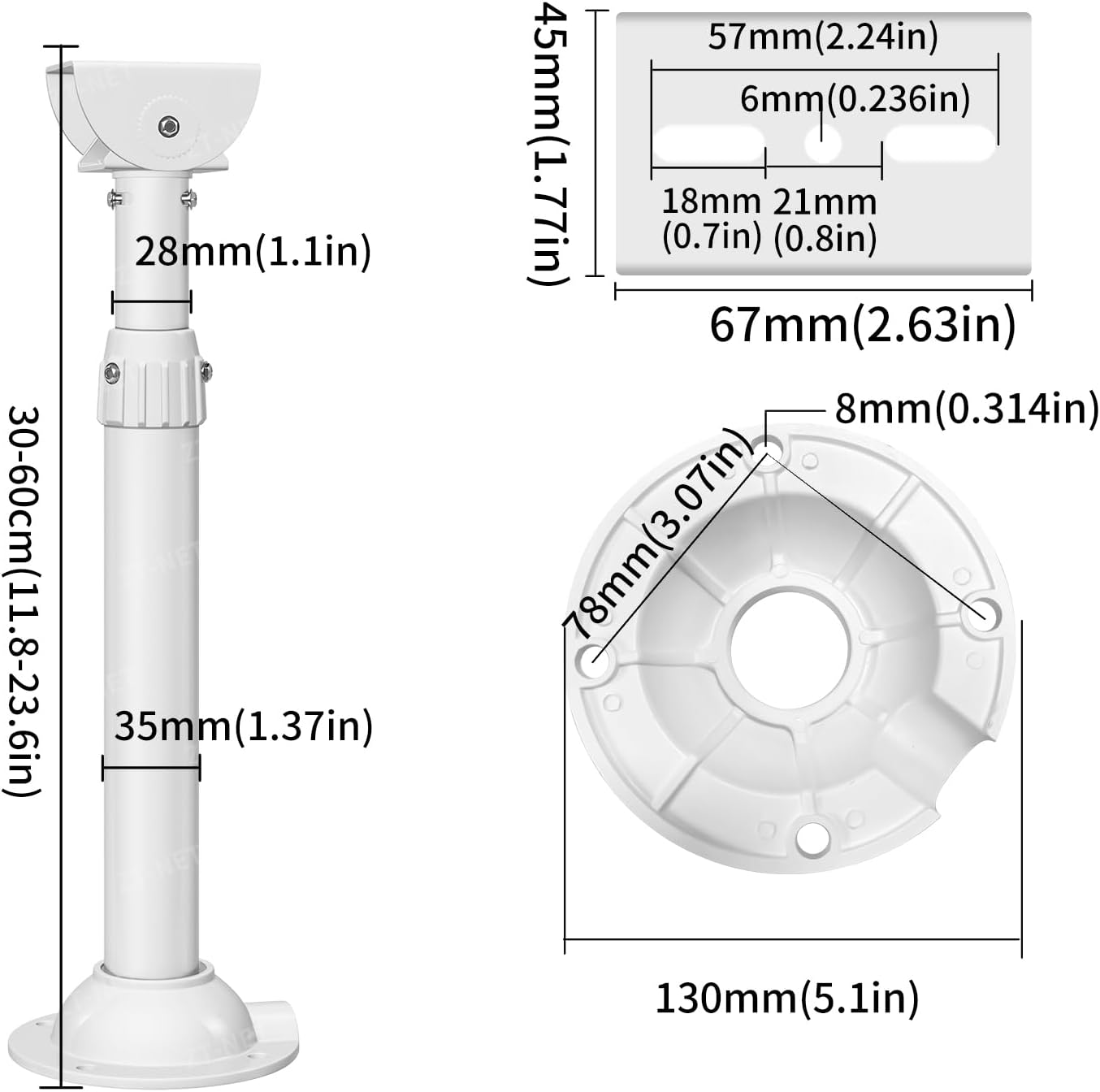 11.8-23.7 inch, ZT-NET Extendable Mounting Pole for Security Surveillance Cameras, Adjustable Ceiling Mount Bracket
