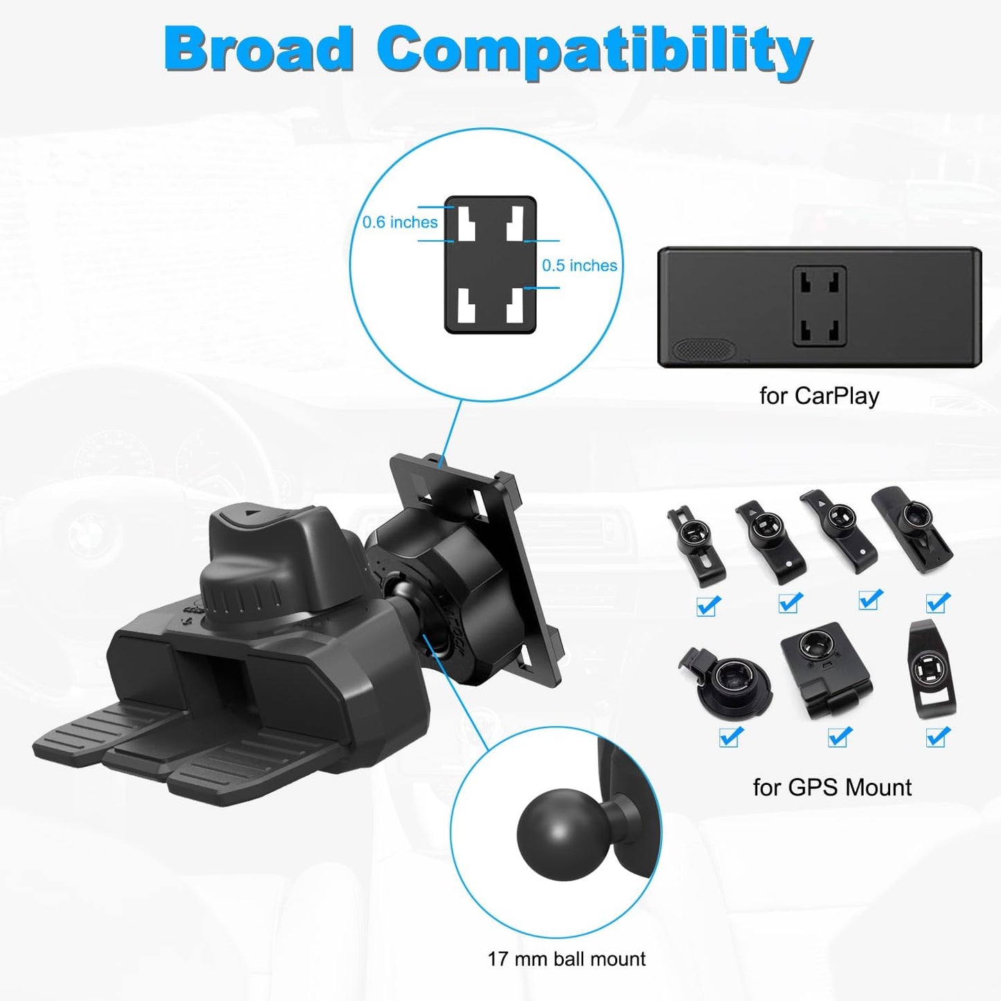 JCTRIWAY 360 CD Mount for Carplay Screen, Rotation CD Slot Carplay Mount for Car, Sturdy and Secure Carplays Holder