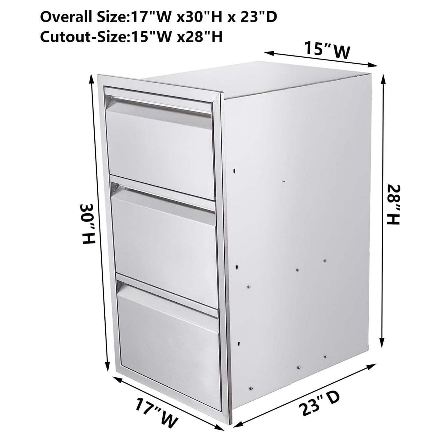 ROREP Outdoor Kitchen Drawers, 17" W x 30" H x 21" D Outdoor Kitchen Drawers Stainless Steel, Flush Mount Access 3 Drawer for Outdoor Kitchen Island