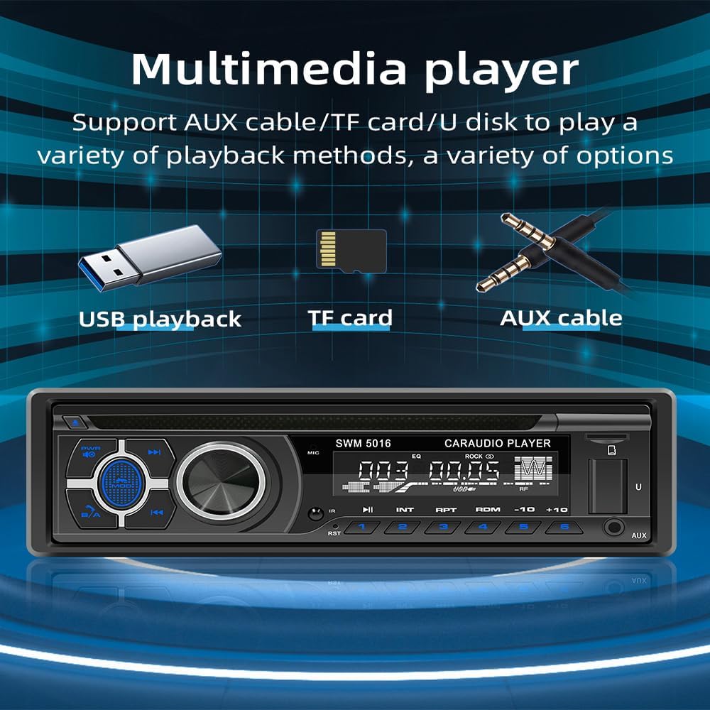 WEPARTICULAR Player,MP3 Single Din Car Stereo CD DVD USB Music Unit Car Radio,Support Bluetooth FM/RDS/USB/AM