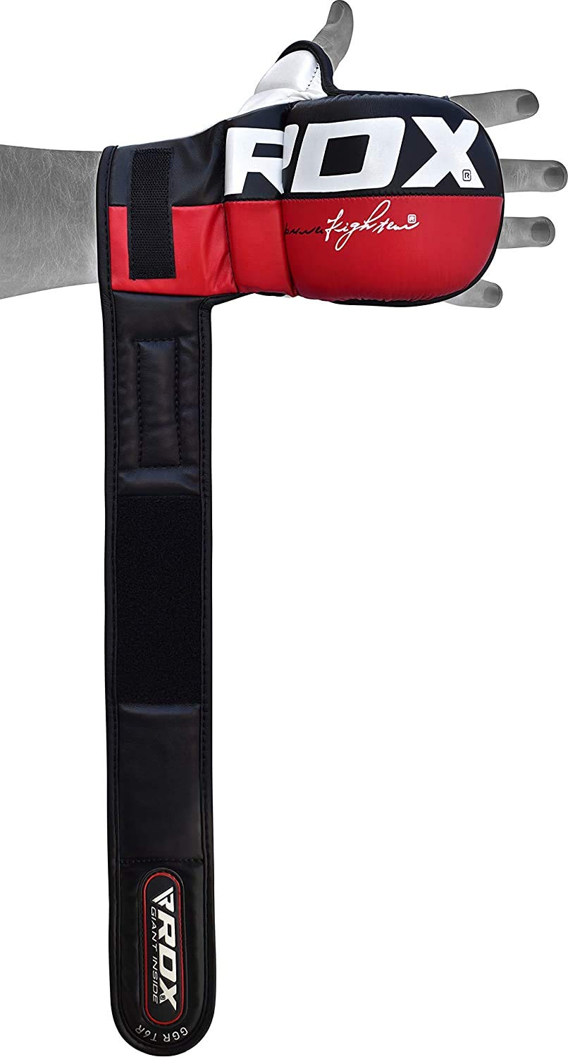 RDX MMA Gloves Grappling, Sparring, Martial Arts Mitts Men Women, Hybrid Open Palm, Maya Hide Leather Wrist Support Boxing Glove Training Cage Fighting Combat Sports Muay Thai, Punching Bag Kickboxing