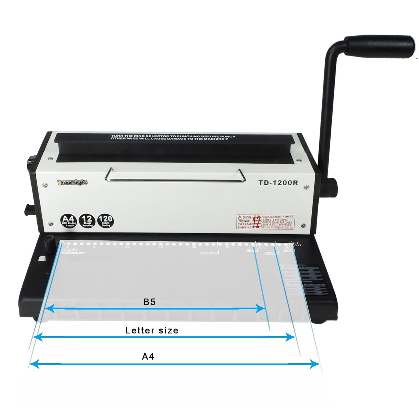 Burostyle TD-1200R Binding Machine, 3:1 Pitch Wire Binding Machine, 34 Round Holes, Punch 12 Sheets/Bind 120 Sheets with Sturdy Metal Construction