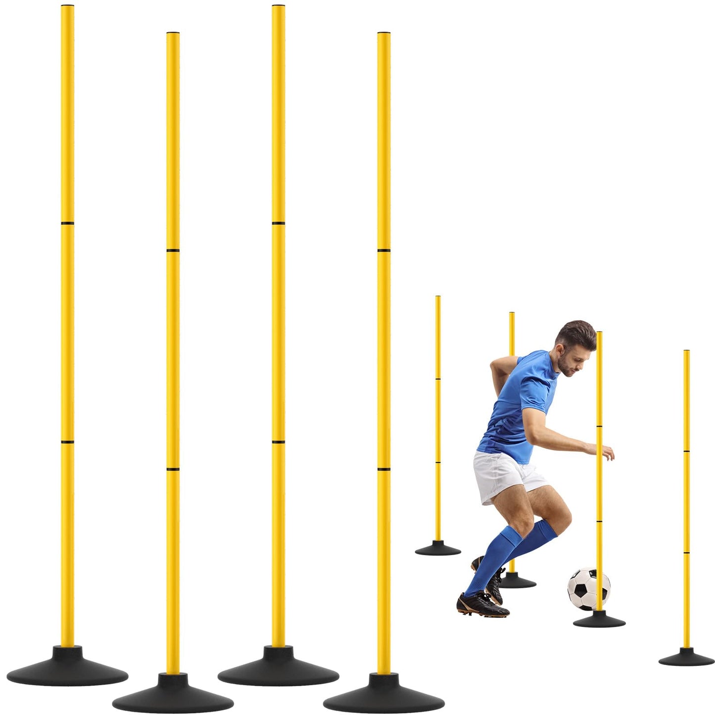 GHB Agility Poles 4 Pack 50" Sports Soccer Training Poles,Detachable Speed Training Equipment Football Accessories with Rubber Base