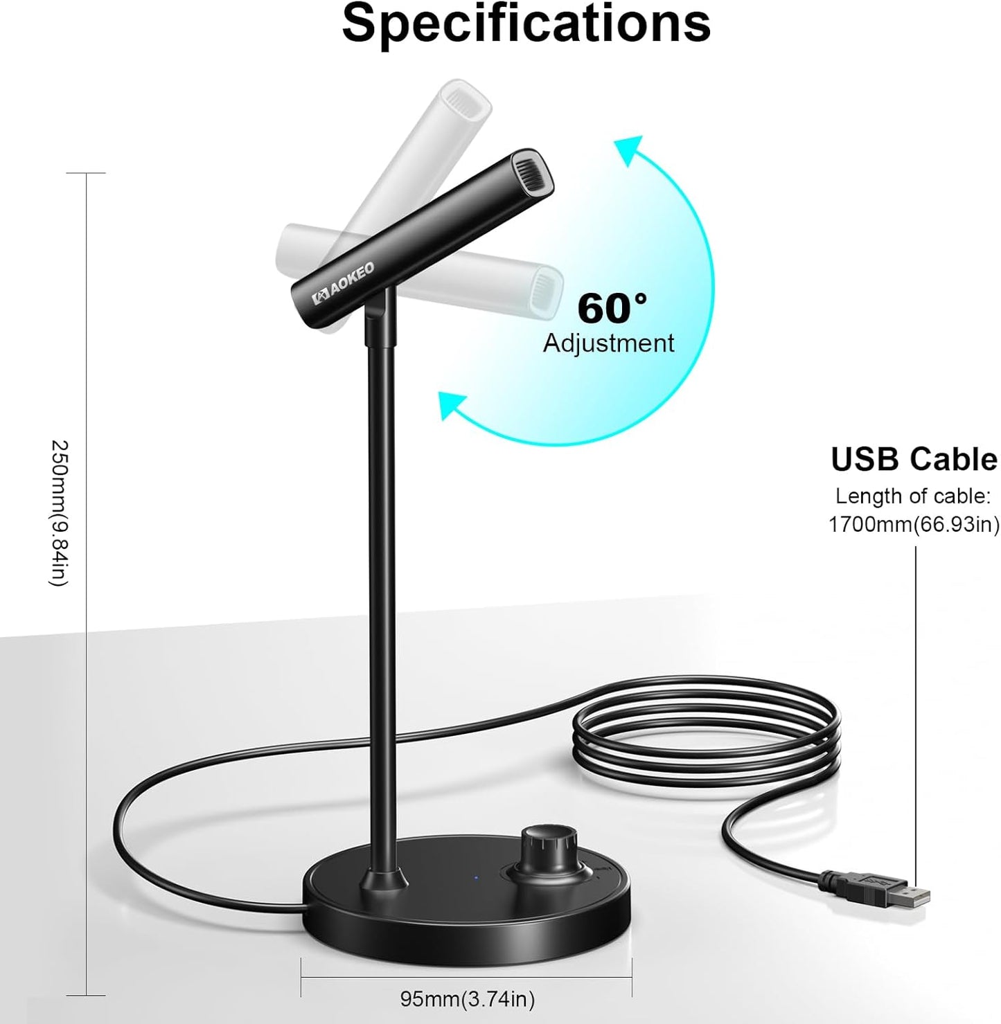 Aokeo USB Desktop Microphone, Computer Microphone for PC with Noise Cancellation & Click to Mute Function