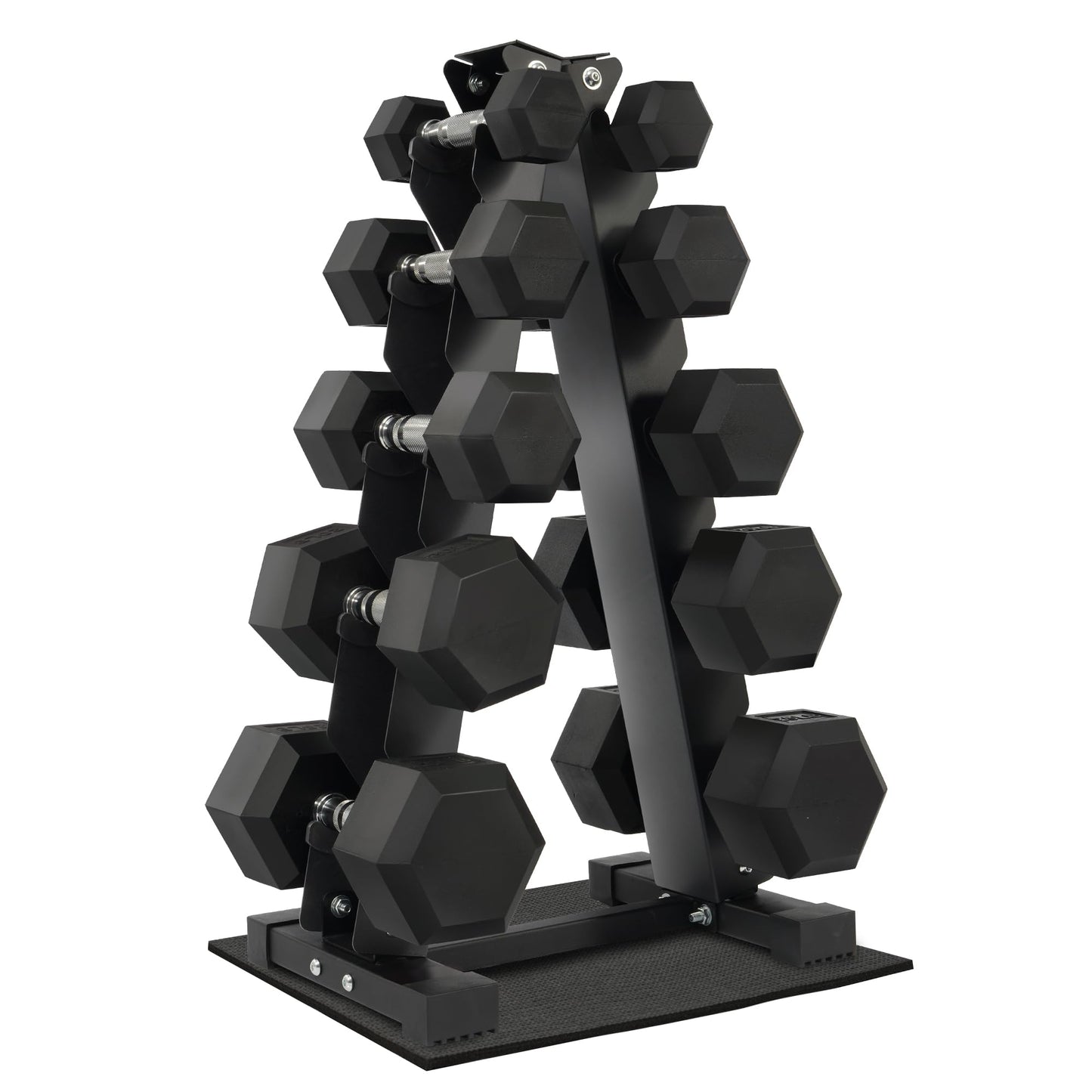 Fitvids Rubber Encased Hex Dumbbell Weight Set and Storage Rack, 150 LB (5-25lbs Pairs)