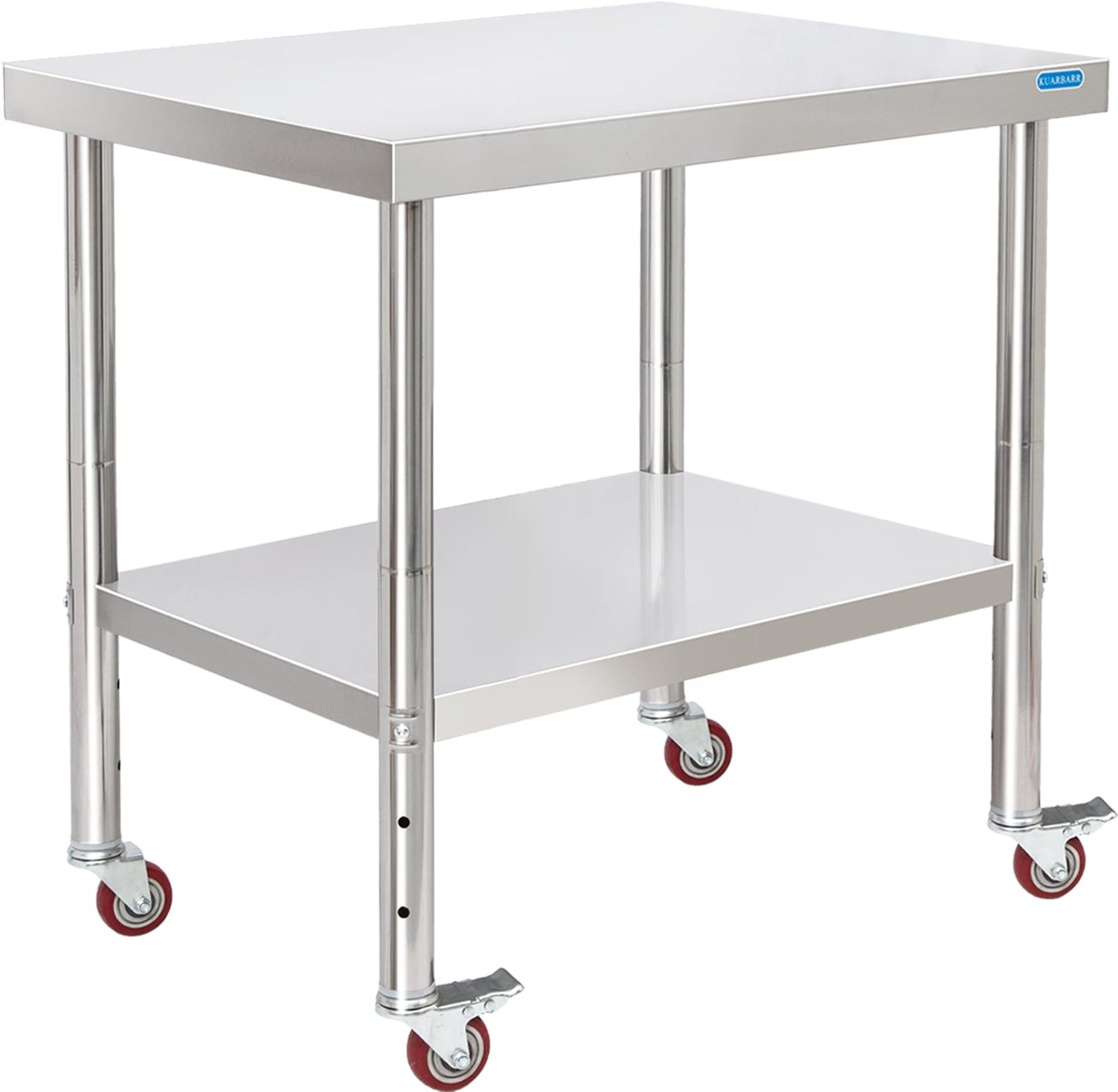KUARBARR Stainless Steel Table for Prep & Work with 4 Caster Wheels with Adjustable Undershelf 24 x 30 NSF Metal Commercial Kitchen Worktable for Restaurant Home Outdoor