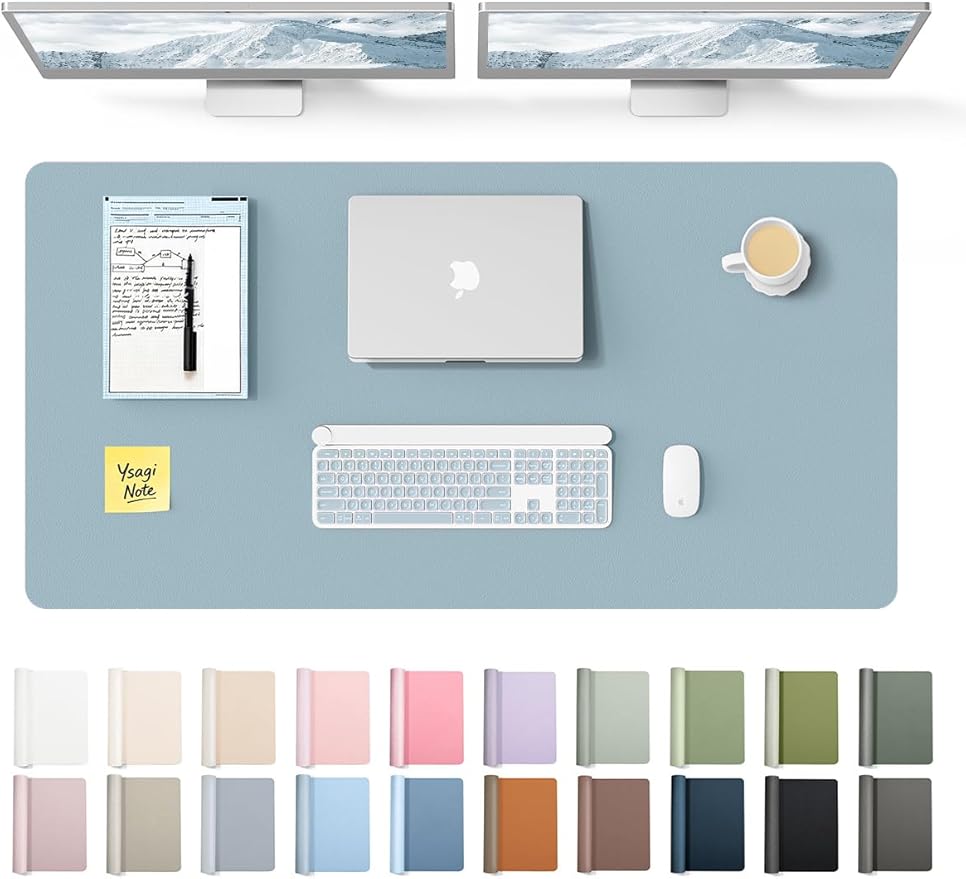 YSAGi Leather Desk Protector, Office Mat, Large Mouse Mat, Non-Slip PU Leather Blotter, Laptop Pad, Waterproof Writing Pad for Office and Home (Ice Blue, 47.2" x 23.6")
