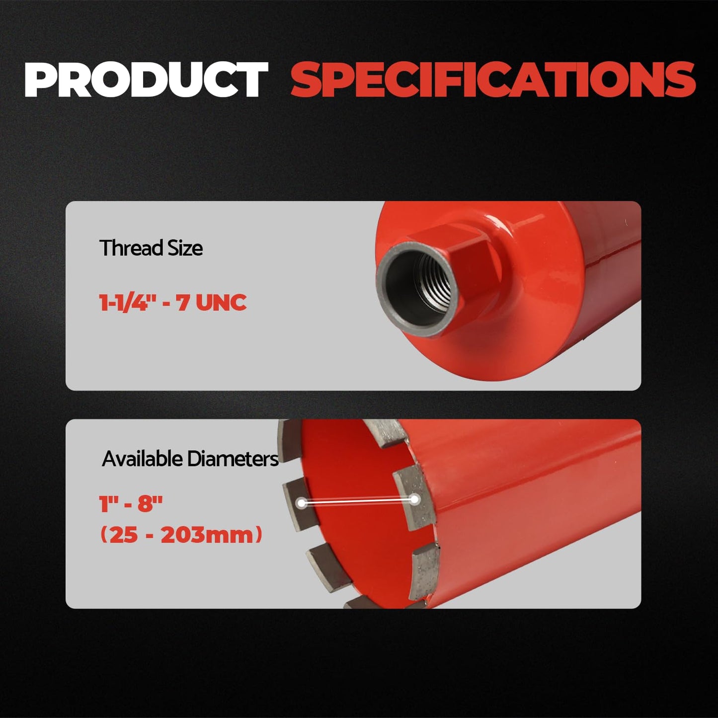 Diamond Core Drill Bit for Concrete, Masonry, Reinforced Rebar Concrete 4.5 Inch, Wet only, 15" Drilling Depth, 1-1/4"-7 Thread, Superior Welded Core Drill Bits with Roof-Top Segment