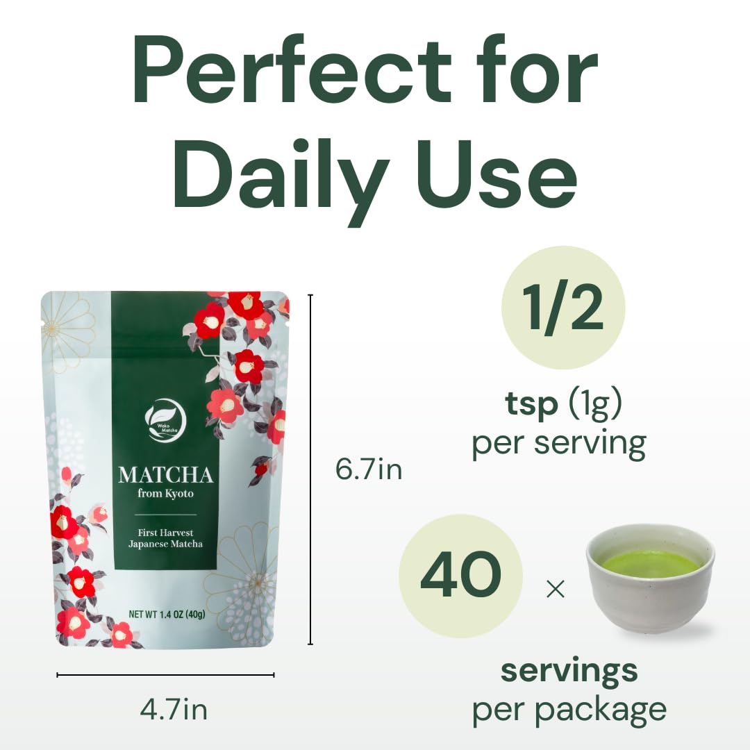 Wako Matcha - Authentic Uji Matcha Green Tea Powder | First Harvest, Ceremonial Grade, 40g