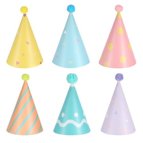 6Pcs Birthday Hats for Dog/Cat, Cute Dog Party Hats with Pom Poms Mini Party Hat Adjustable Mini Cat Birthday Party Hat for Kittens Rabbits Small Animals